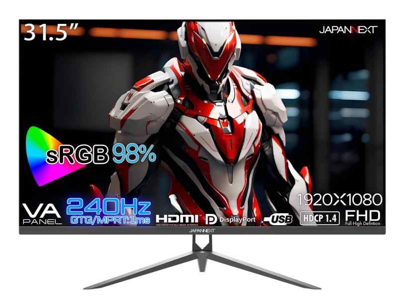 JAPANNEXT 31.5インチ ゲーミングモニター 240Hz 1ms フルHD 1920x1080解像度 VA パネル ディスプレイ (HDMI/DisplayPort/VESA対応/ブルーライトカット / 視野角178°) JN-V315G240