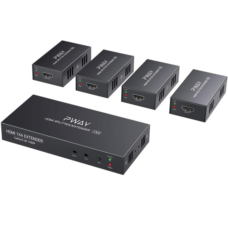 POC HDMIエクステンダー LAN 3D分配器 4出力 遅延なし60m安定転送距離伝送 HDMI スプリッター 延長機 送受信機セット 分配4台 4画面 エクステンダー 1080@60Hz PW-HT226P4-IR-JP