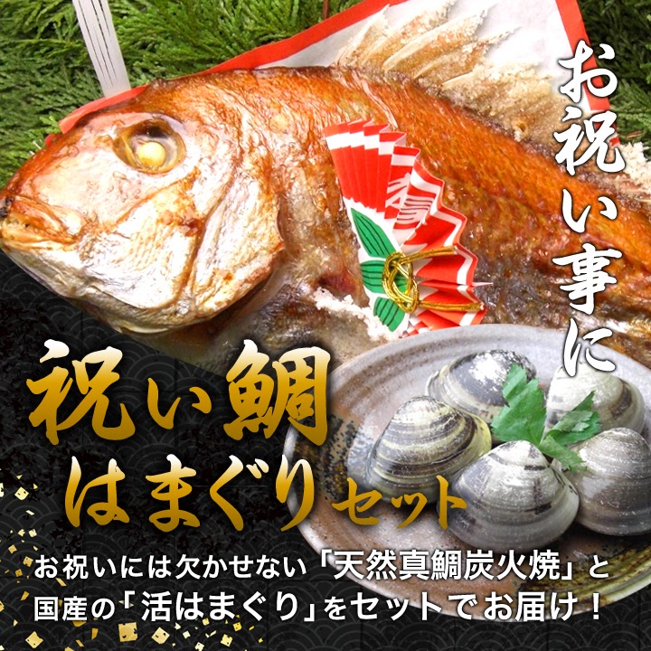 早割クーポン！ お食い初め 鯛 国産 はまぐり セット天然焼き鯛 １．５ｋｇアップ 淡路島 明石の鯛を炭火焼祝い鯛焼鯛お食い初め鯛 熊本産 蛤 セット  御七夜 fucoa.cl