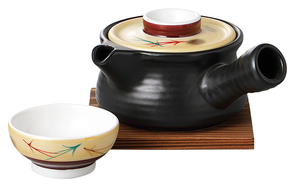黒マット金彩松急須型土瓶むし 15×12×6.7 240 食器　国産 陶器 日本製 美濃焼 カフェ食器 和食器 和カフェ お鍋　おしゃれ シンプル おうちごはん