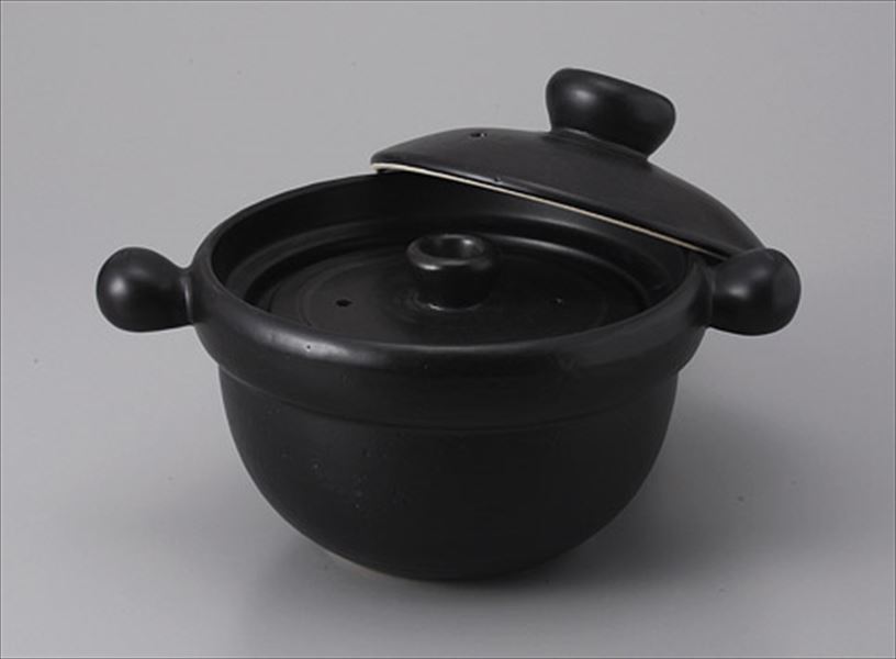 黒丸2.5合ごはん鍋  土鍋 田の実鍋 炊飯鍋27x20×17糎 直火 食べ物屋 はたご屋 和食器 飲食店 お役目用生生世世焼 国産 麻婆豆腐 お粥