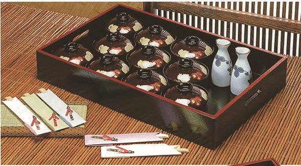 若泉塗師細工/(木製)(小)一皿分の料理やり方盆 黒木目天朱 ※御盆のみの売りわたすとなりますW60.3×D40.3×H9珊