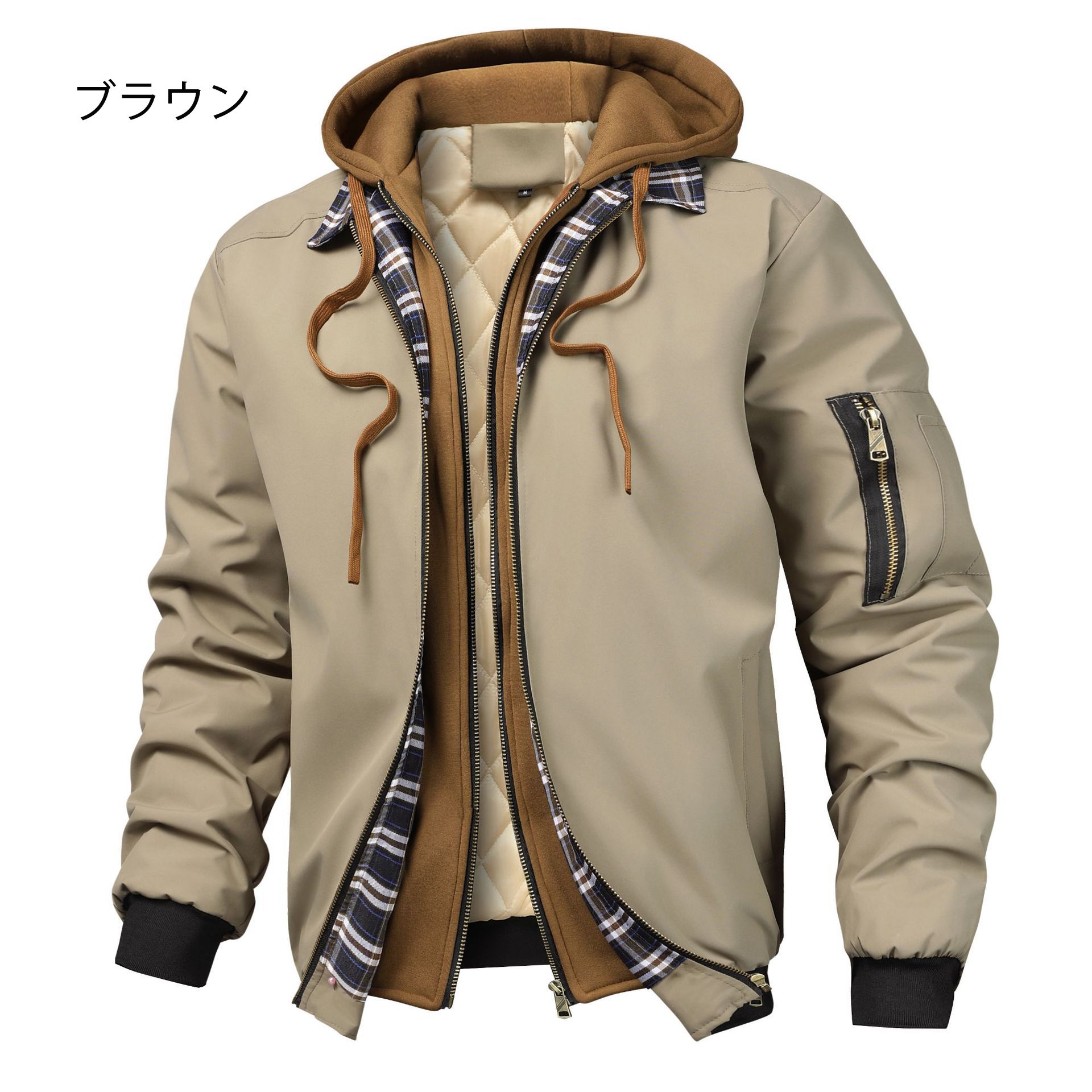 新作 メンズ 上衣 秋冬 アウター フェイクツーピース 防風 中綿 保温 撥水 ボンネット付き添い人 山登り 御釣り 通い アウトドア 黒いこと 赤銅色 米国海軍 M-4XL