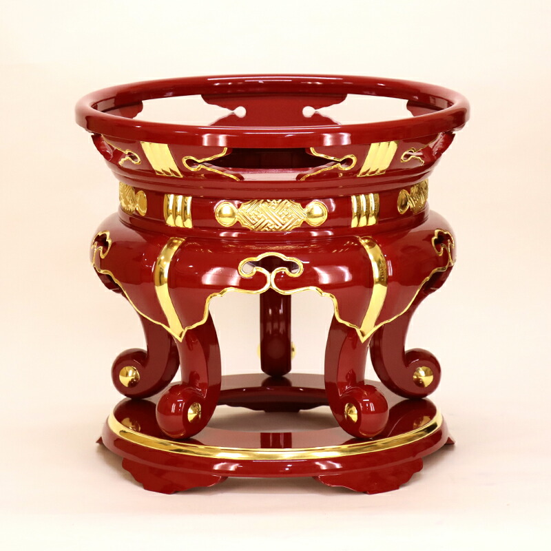 【寺院用仏具】丸金台 1尺3寸（39cm) 【サヤ付・朱塗面金箔押】 おりん ケース台 リン台 大徳寺 寺院(3920-1300) 黒塗りもできます