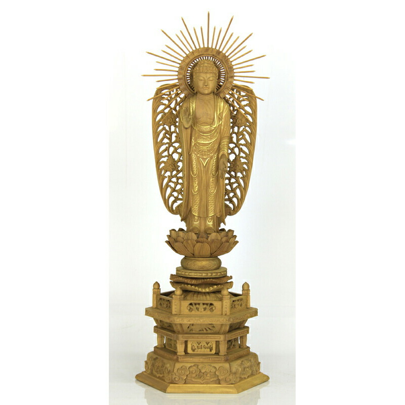 楽天市場】仏像 【総白檀製】 金泥 ケマン六角台座 ダイア入