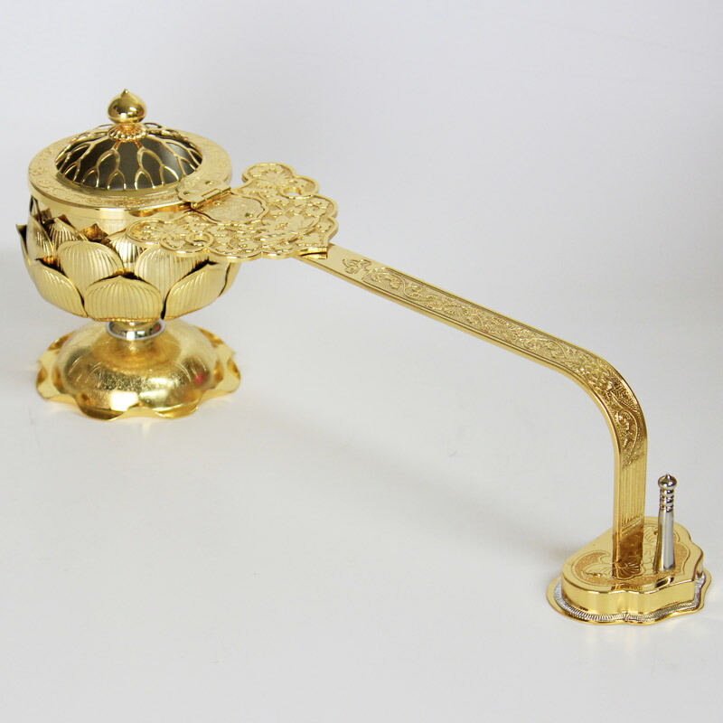 楽天市場】【寺院用】蓮華型柄香炉 東用銅地 消メッキ 丸柄 打物製