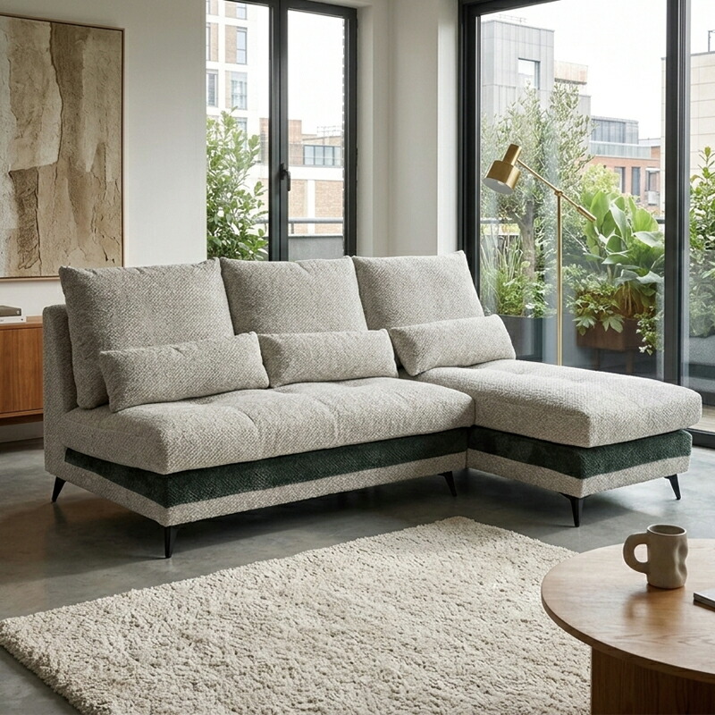 カウチソファ 222幅 クッション付き ソファ ファブリック シンプル 北欧 モダン リビング ソファー SOFA L字 ホワイト ブルー ブラウン 肘無しタイプ リビングソファ 3人掛け 4人掛け 4P おしゃれ 布 ファブリック シェニール生地