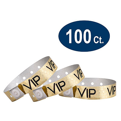 Wristco イベント用リストバンド VIP gold 100本 <br>使い捨て 通し番号無し ホログラフィック ゴールド VIP <br> 送料無料】 16mm幅