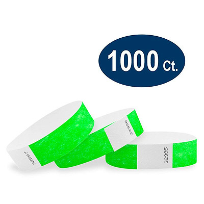 Wristco イベント用リストバンド 1000本 使い捨て<br>ネオングリーン 通し番号入 19mm(3/4インチ)幅<br>【定形外郵便のみ送料無料】並行輸入