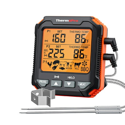 デジタル 湿度計 TP-717 ThermoPro TP717 ブラック × オレンジ デュアルプローブ 【定形外郵便のみ送料無料】 ※訳あり：箱壊れ -10°C ～ 300°C バックライト付き 卓上スタンド グリル、オーブン、BBQ、燻製作り 英語マニュアルのみ　※電池別売り