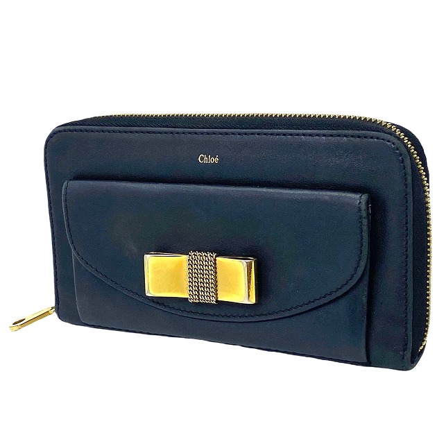 美品！Chloe クロエ ロングウォレット長財布 リボン ラウンドファスナー 青 楽天市場】【財布】Chloe クロエ リリィ ラウンドファスナー長