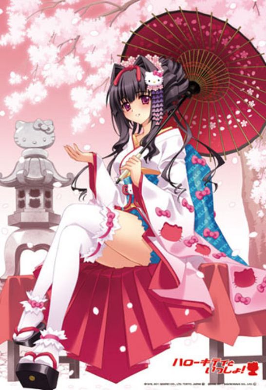 300ピースジグソーパズル ハローキティといっしょ！ 桜咲く ～雅 咲久耶～ 《廃番商品》 ビバリー 83-033 (26×38cm)