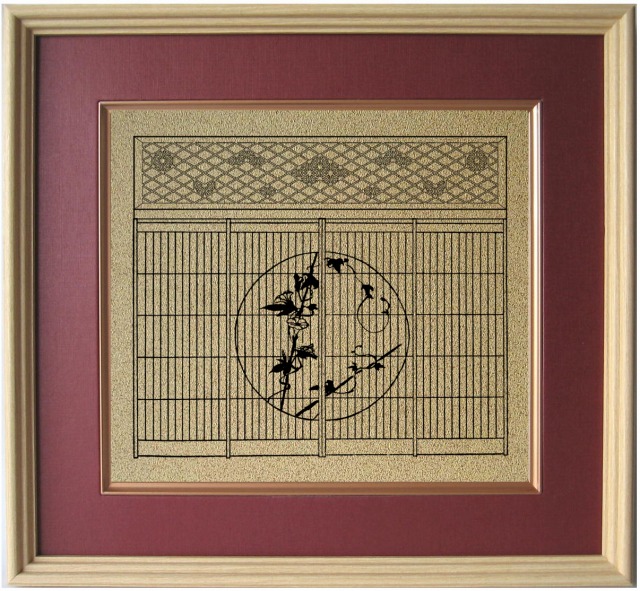 楽天市場】組子細工欄間入り書院障子復刻影絵100選 No.002 干網に鳥