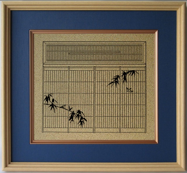 建具 書院 組み子彫刻入れ込み 干し網模様 建具 書院 組み子彫刻