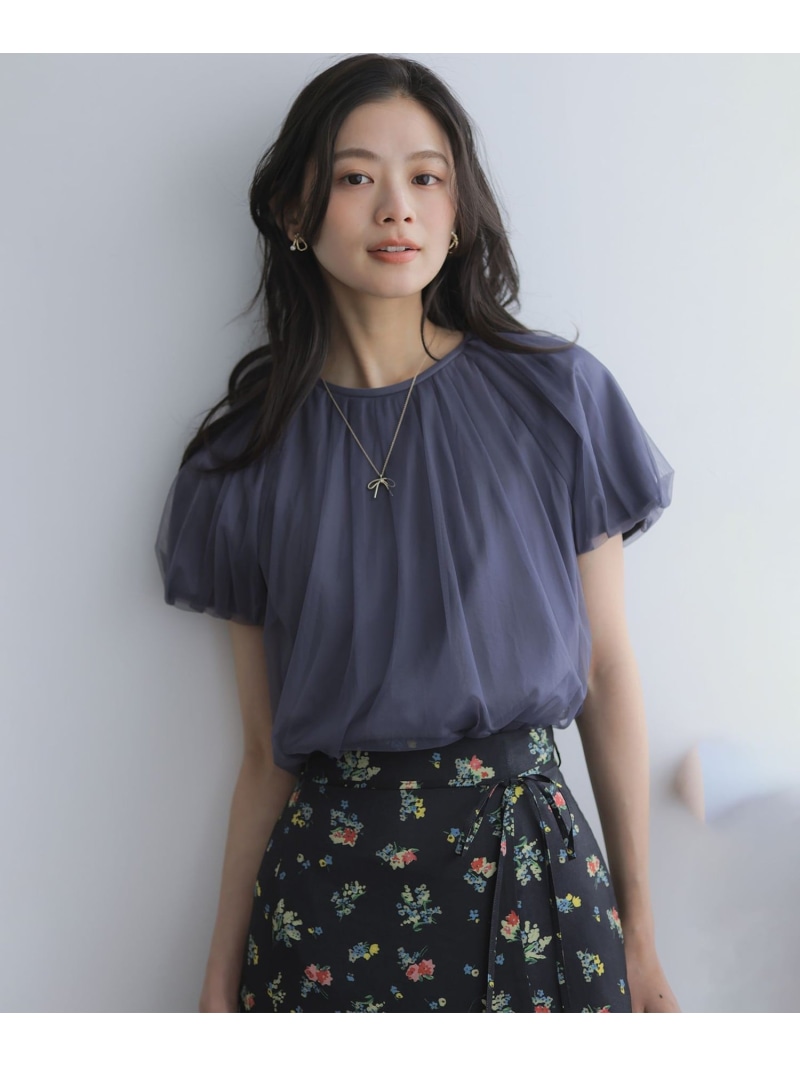 綿織物ポンチ絵 チュールレイヤード カットソー 短い出し物 クミキョク トップス カットソー・プルオーバー 薄墨色 白いこと 黒いこと【貨物輸送無料】[ Fashion]