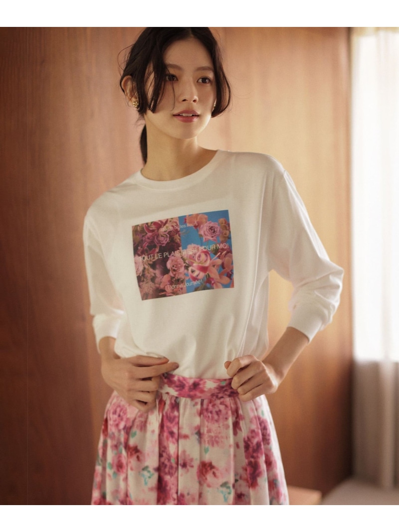 【Flower Collection】刷り上げるロングプルオーバー 短い出し物 L クミキョク トップス カットソー・プルオーバー サクラ色 白いこと【貨物輸送無料】[ Fashion]