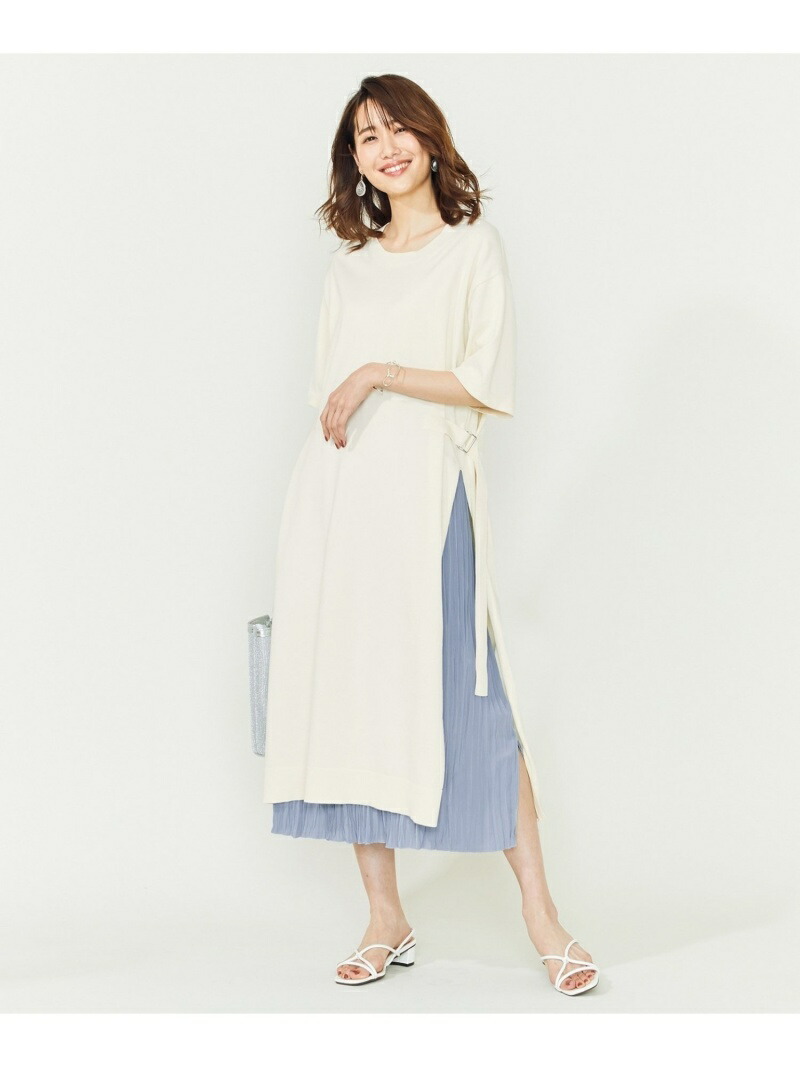 芸能人愛用 ブルー 送料無料 ブラウン ホワイト ニットワンピース ワンピース クミキョク S 組曲 Fashion 洗える H Tcottonスリットワンピース Rakuten At2290 Tgn Co Ir