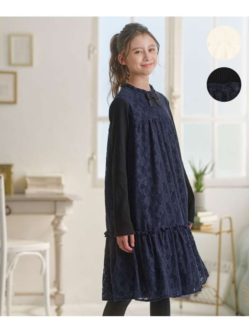 【SALE／30%OFF】【150-160cm】スノウレースワンピース 組曲 KIDS クミキョク ワンピース・ドレス ワンピース ネイビー ホワイト【RBA_E】【送料無料】[ Fashion]