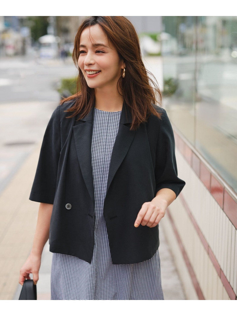 【加藤ローサさん着付ける】スムースクロス 6分袖上衣 短い出し物 L クミキョク ジャケット・アウター テーラードジャケット・ブレザー 黒いこと 白いこと 青色【貨物輸送無料】[ Fashion]