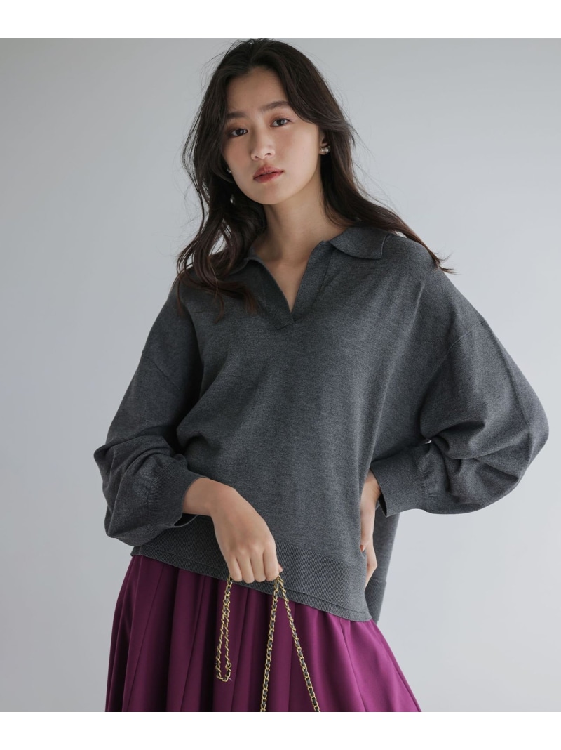 【SALE／40%OFF】【加藤ローサさん着用】ポロ襟ストレッチニット 組曲 クミキョク トップス ニット ブラック グレー ホワイト ブラウン【RBA_E】【送料無料】[ Fashion]