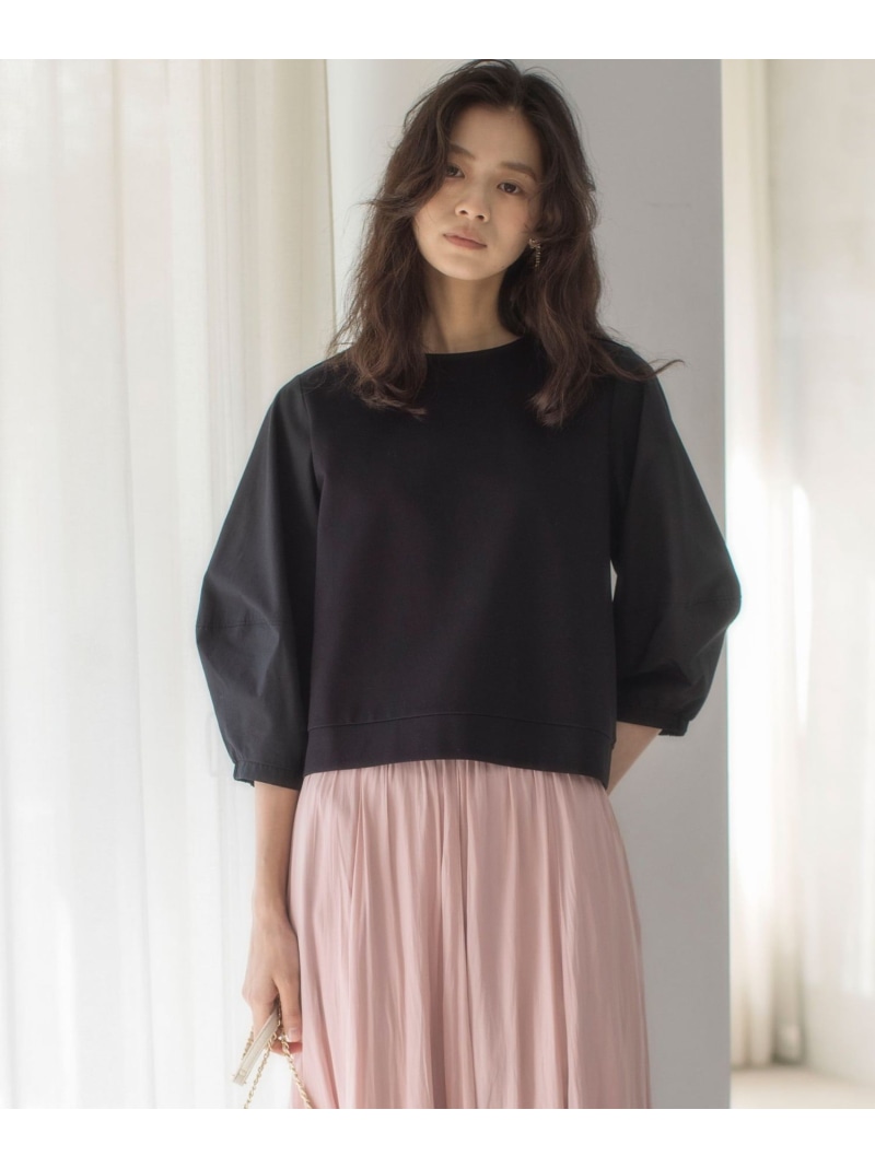 【SALE／30%OFF】【WEB限定】ランタンスリーブミニ裏毛 プルオーバー 組曲 L クミキョク トップス カットソー・Tシャツ ブラック ホワイト【RBA_E】【送料無料】[ Fashion]