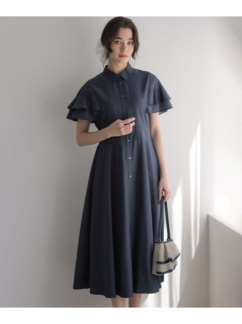 シアーボイル フリル袖ワンピース 組曲 S クミキョク ワンピース・ドレス ワンピース ネイビー ブルー【送料無料】[ Fashion]