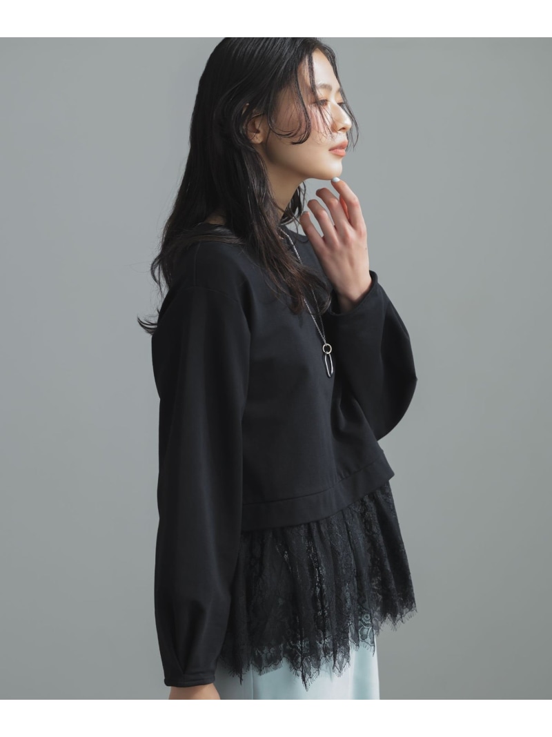 フレンチテリーレースコンビ カットソー 組曲 クミキョク トップス カットソー・Tシャツ グレー ブラック【送料無料】[ Fashion]