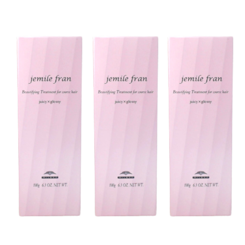 【2点購入で香料GET】ミルボン ジェミールフラン トリートメント ジューシーグロッシー 180g 3個セット [ milbon jemile fran ヘアケア キューティクル うるおい まとまり ツヤ感 うるツヤ ピオニーの香り 保湿 頭皮 に 優しい ] 【 送料無料 】※沖縄・離島除く