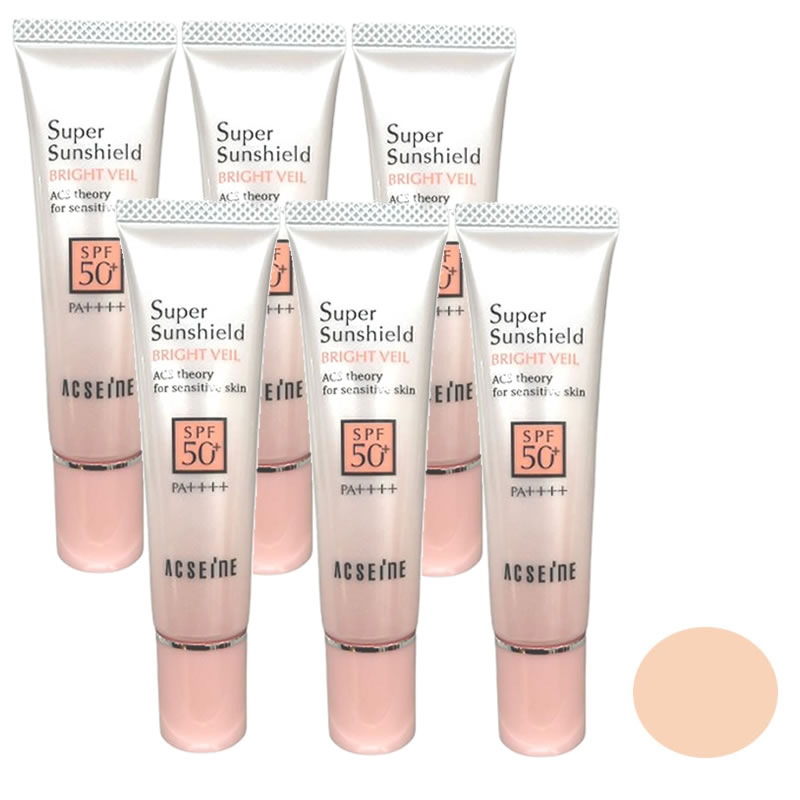 【2点購入で香料GET】 アクセーヌ スーパーサンシールド ブライトヴェール 01 ピンクベージュ SPF50+・PA++++ 22g 6個セット [ 日焼け止め 化粧下地 下地 サンケア UVケア UVカット 日焼け対策 ノンケミカル まとめ買い ベース クリーム ]
