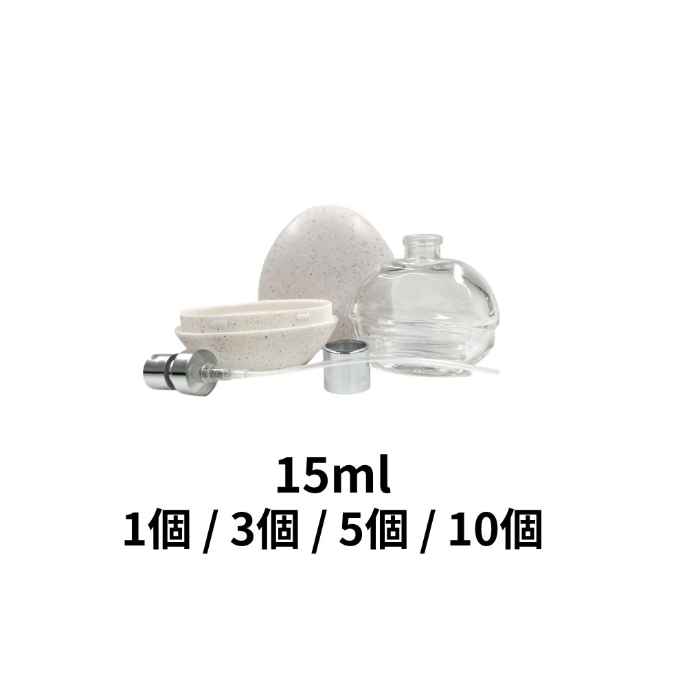 平丸型クリアガラスボトル (平丸型ケース 銀スプレーヘッド) 香水用 約15ml クリンプ式（カシメ式）(パーツ分解のまま発送) 単品 / 3本 / 5本 / 10本 [ 容器 空容器 まとめ買い 手作りコスメ ガラス ボトル 小分け 小分け容器 小分けボトル 詰替え 詰め替え ]