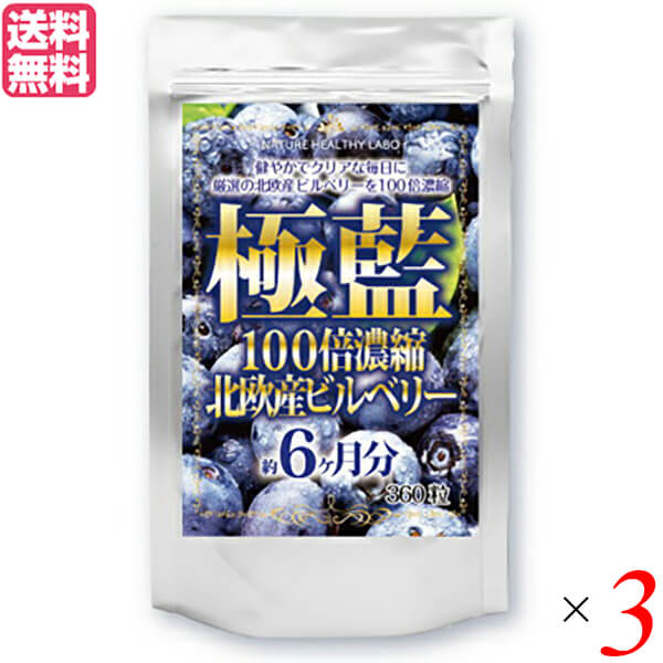 最大18倍 ビルベリー ルテイン サプリ 極藍100倍濃縮北欧産ビルベリー 大容量 360粒 約6ヵ月分 3個セット 送料無料 【メーカー直売】