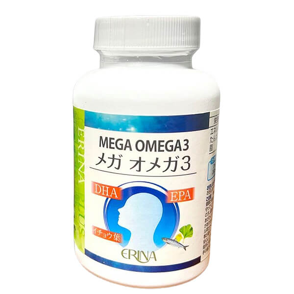 【マラソン限定！ポイント2倍！】ERINA エリナ メガオメガ3 120粒 DHA EPA イチョウ葉エキス サプリメント