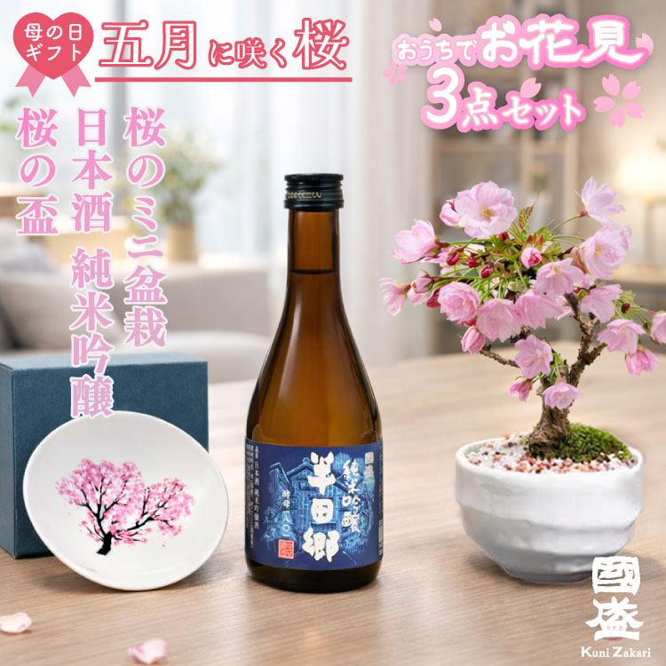 母の日 ギフト おうちで お花見 日本酒と盆栽セット / おしゃれ 桜 ミニ盆栽 盆栽 ギフト お酒 セット 母の日ギフト 日本酒 プレゼント 國盛 中埜酒造 酒 辛口 母の日 地酒 春 盃