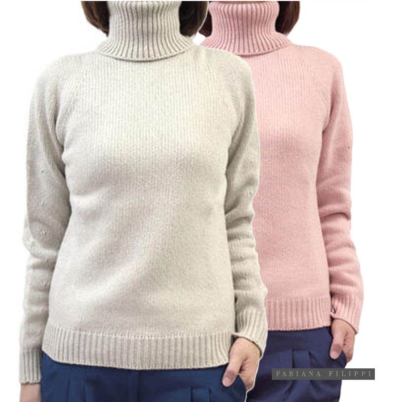 【貨物輸送無料】 FABIANA FILIPPI ファビアナ フィリッピ 羊毛 絹地 カシミール イタリア製 レディース タートルネック 長そでティーシャツ サクラ色/白いこと(白)/モカ(茶)/ベージュ SIZE：42(7～9号)/44(9～11号) （fabiana_w1641203) 【smtb-k】【kb】