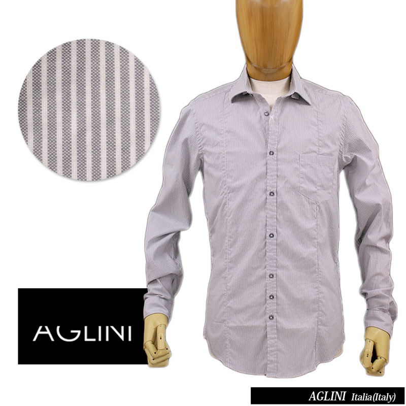 【楽天市場】【送料無料】 AGLINI アリーニ メンズ シャツ ストライプ カジュアルシャツ ワイドカラー コットン 綿 グレー SIZE