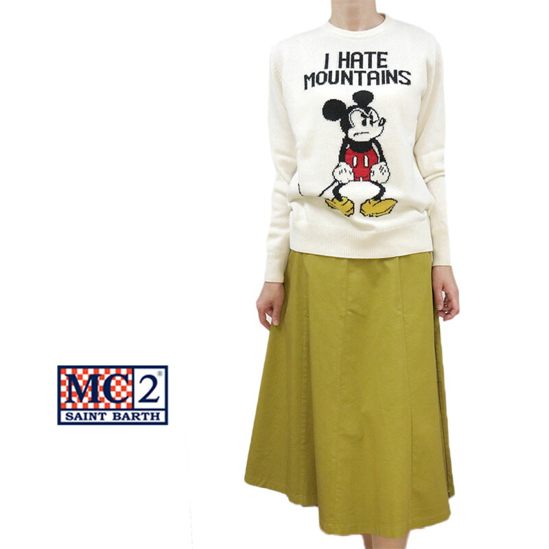 【送料無料】MC2 SAINT BARTH セントバース セイントバース ミッキー MickeyMouse I HATE MOUNTAINS ニット セーター プルオーバー クルーネック 長そで ホワイト(白) SIZE：S (mc2-7131204)｜ウェブヨーク
