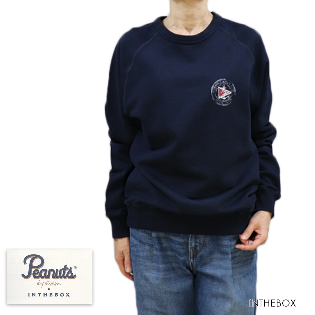 【貨物輸送無料】INTHEBOX インザボックス おせっかい SNOOPY 調教師 レディース メンズ 綿織物 綿 MADE IN ITALY  労働者の一団素っ首 長そで 米国海軍(紺) SIZE：S/M/L  (inthebox-03)