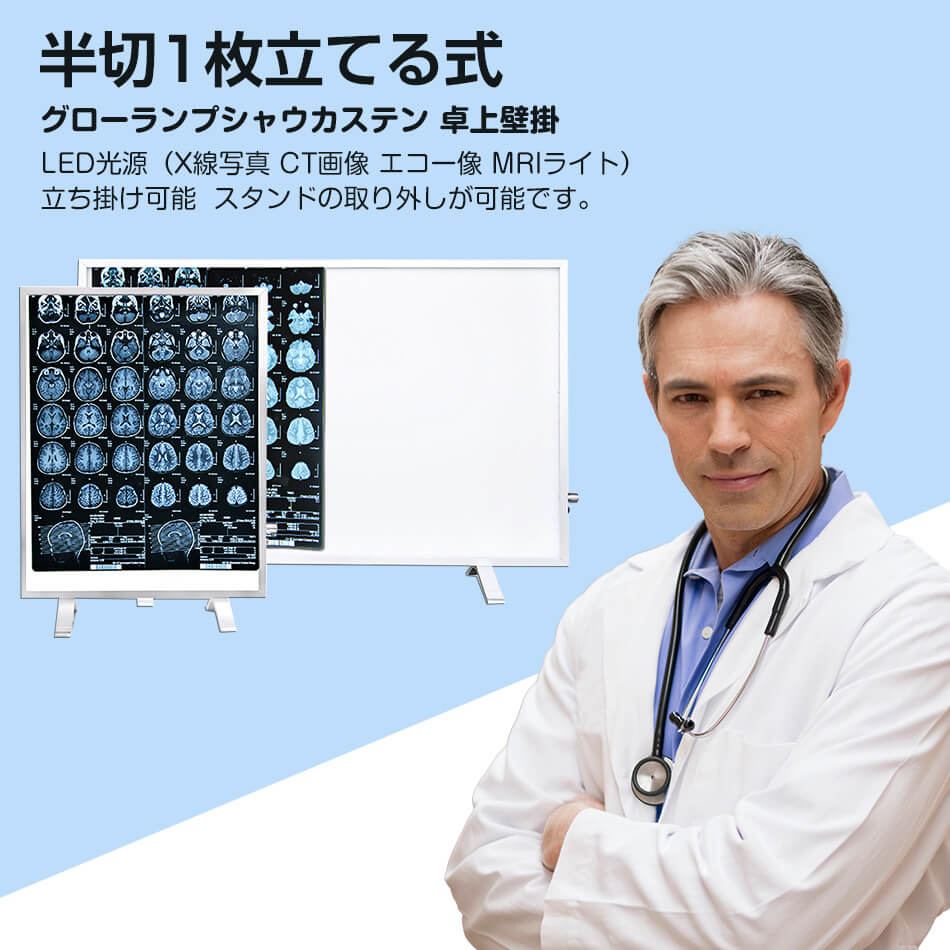 シャウカステン（超薄型）卓上・壁掛兼用型 グローランプシャウカステン 半切1枚 LED光源（X線写真・CT画像・エコー像・MRIライト）整形外科 超薄型LEDライトボックス X線写真 歯科用フィルム フィルムを見るライト 半切2枚+スタンド プレゼント