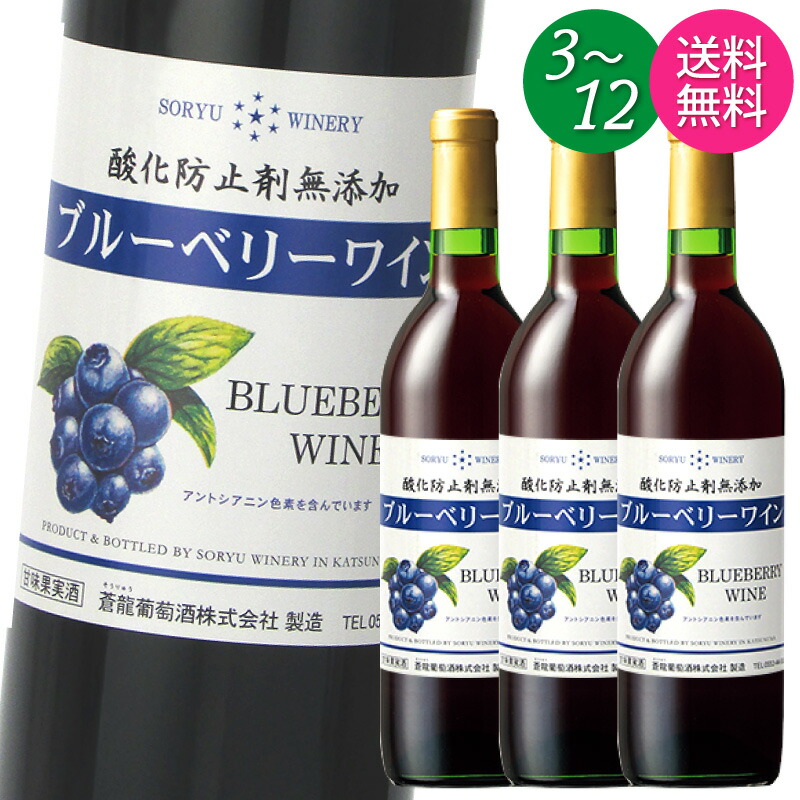 【送料無料 一部地域】【本数選択式】 蒼龍 そうりゅう 酸化防止剤無添加 ブルーベリーワイン 蒼龍葡萄酒 720ml 瓶 × 3本 / 6本 / 12本