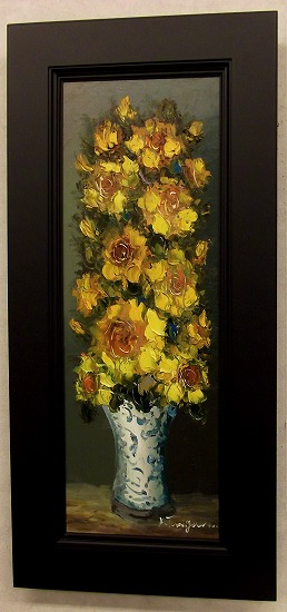 21特集 黄色い薔薇 谷口春彦 Wf4サイズ油彩画 油絵 直筆油彩画 開運風水画 静物画 黄色い花 絵画通販 壁掛けフック付き 絵のある暮らし 絵画