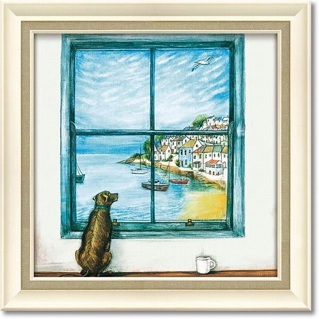 「ハーバーハリー」Mサイズ　ジョーラム・可愛い雰囲気の特殊ゲル加工アート　いぬ・犬・イヌ・絵［絵画通販］【壁掛けフック付き】【絵のある暮らし】