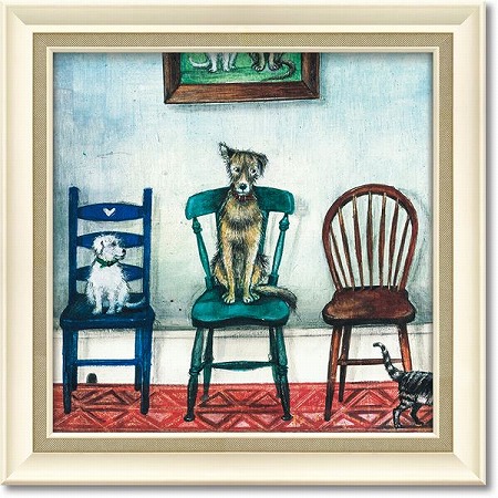 「ミュージカルチェア」Mサイズ　ジョーラム・可愛い雰囲気の特殊ゲル加工アート　いぬ・犬・イヌ・絵［絵画通販］【壁掛けフック付き】【絵のある暮らし】