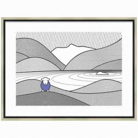 「ラインパープル」ハーディー［絵画通販］ひつじ・羊・ヒツジ・動物・絵【絵のある暮らし】【壁掛けフック付き】