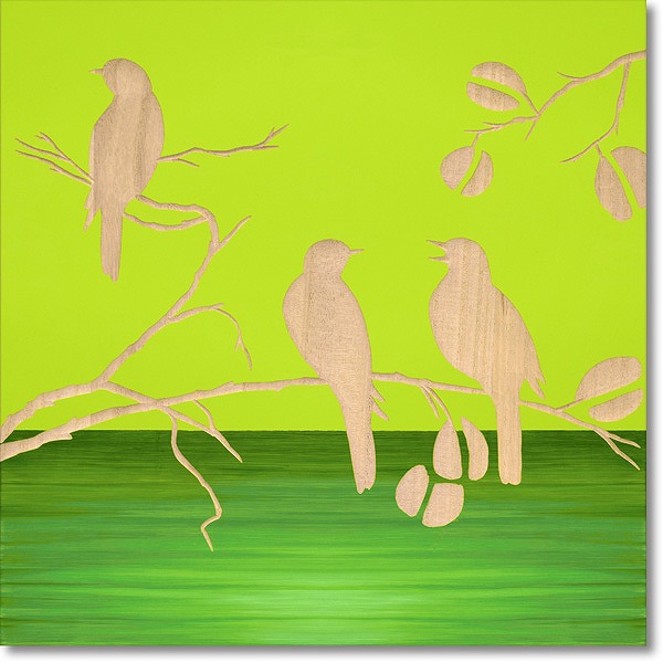 ウッドスカルプチャーアート・スリーバード２（gr・np）鳥［絵画通販］【絵のある暮らし】【壁掛けフックつき】