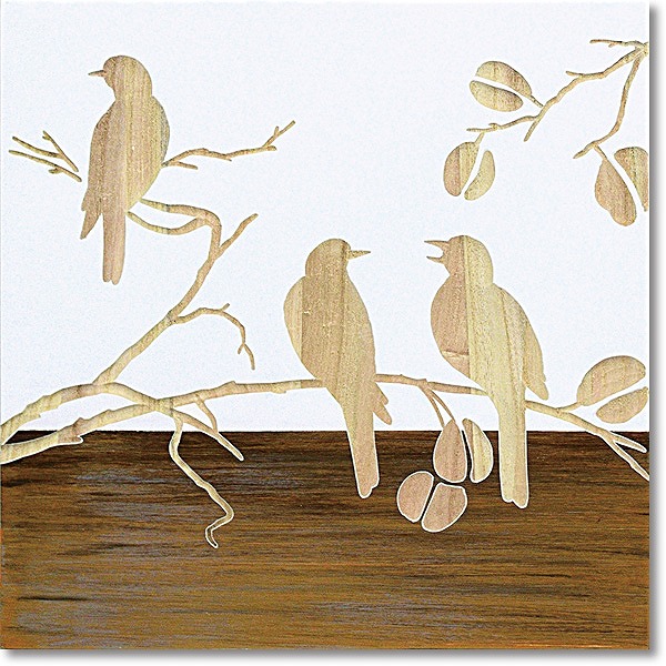 ウッドスカルプチャーアート・スリーバード２（wh・np）鳥［絵画通販］【絵のある暮らし】【壁掛けフックつき】