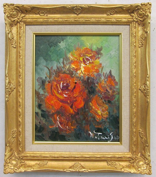 油彩画　直筆　渡部ひでき「薔薇」 楽天市場】「薔薇」渡部ひでき（F4サイズ油彩画[油絵]（直筆油彩
