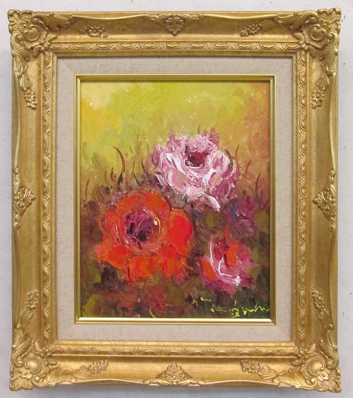 楽天市場】「バラ」（ピンクの薔薇）谷口春彦（F3サイズ油彩画[油絵