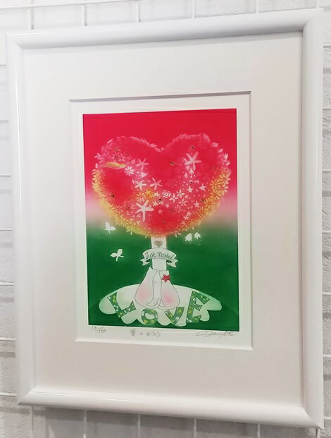「愛のかたち」青江鞠　版画　ネコ・ねこ・猫・ブライダル・結婚式・ハート・結婚祝い【絵のある暮らし】【壁掛けフック付き】 7,275円