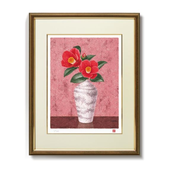 楽天市場】藤谷壮仁郎・波目模様の花瓶とピンクとパープルの花束（絵画