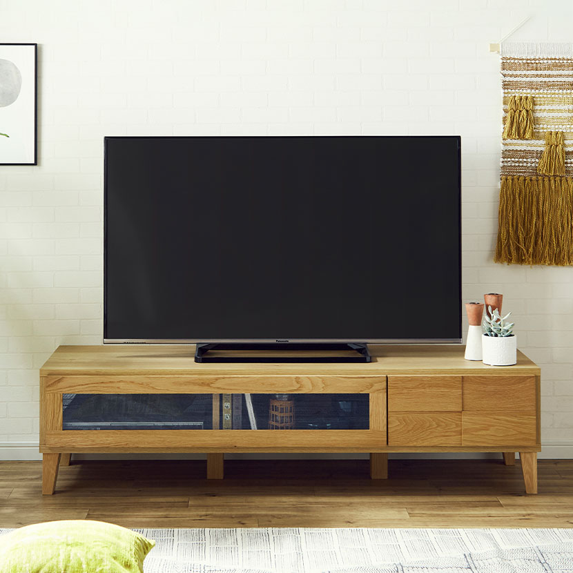 [最大9000円OFF! 26日1:59迄]【設置無料】幅150cm ローボード テレビボード テレビ台 収納付 脚付き 国産 日本製 天然木 オーク無垢材 北欧風 ナチュラル ルンバブル｜暮らしのデザイン 店